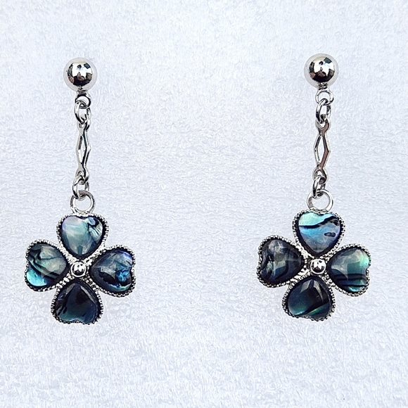 Blue Flower Drop Earrings - Picture 2 of 8